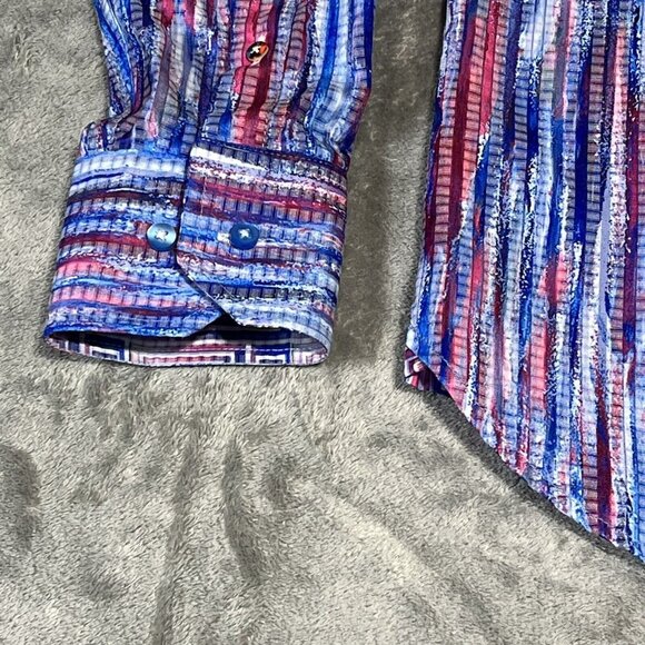 Luchiano Visconti Shirt Mens Med Blue Pattern Long Sleeve Button Up Casual Sport - Picture 13 of 16